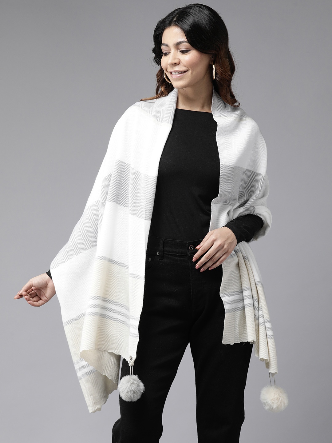 

Cayman Striped Woollen Stole, Grey