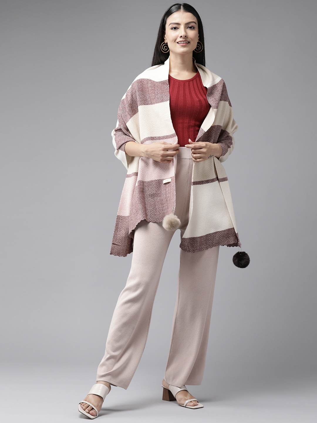 

Cayman Striped Woollen Stole, Beige