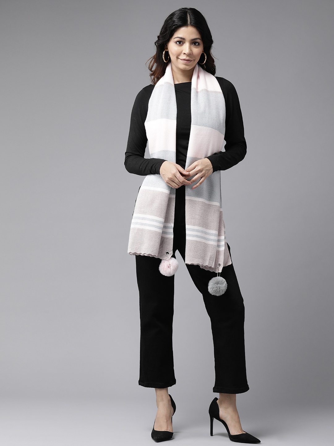 

Cayman Striped Woollen Stole, Pink