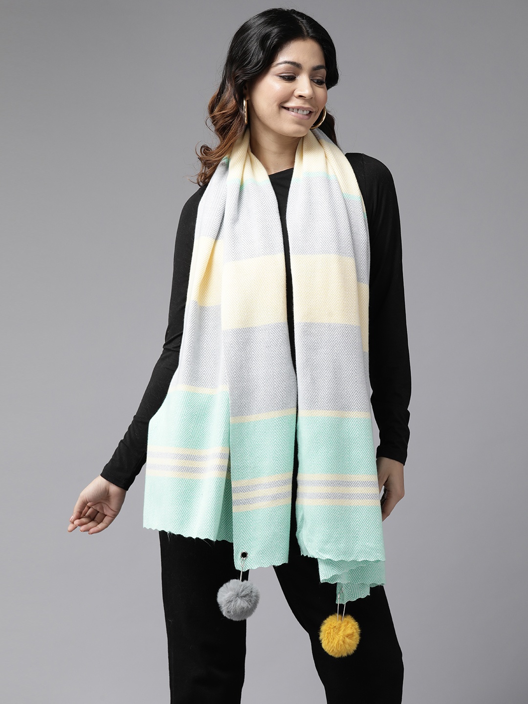 

Cayman Striped Woollen Stole, Sea green