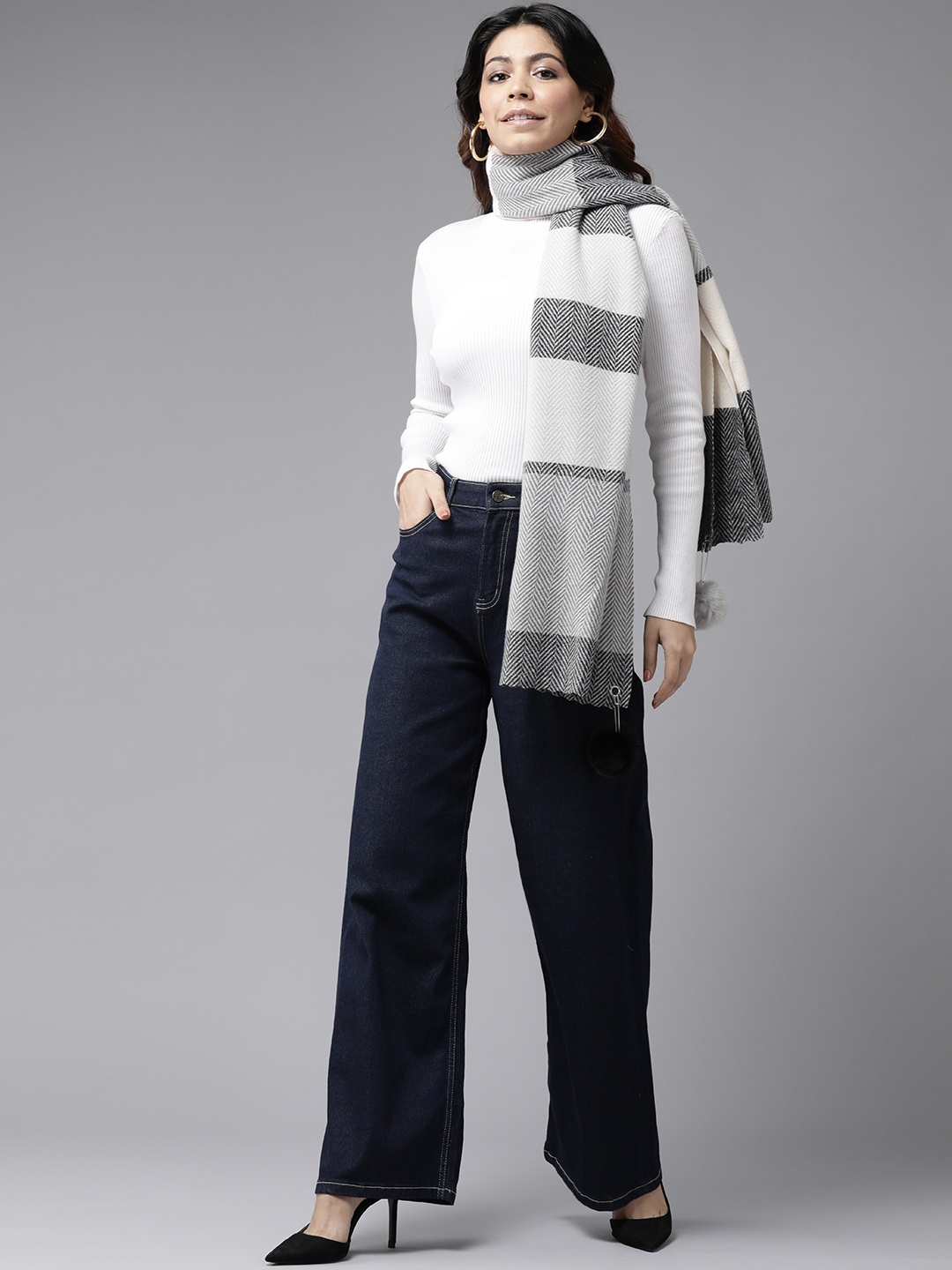 

Cayman Striped Woollen Stole, Charcoal