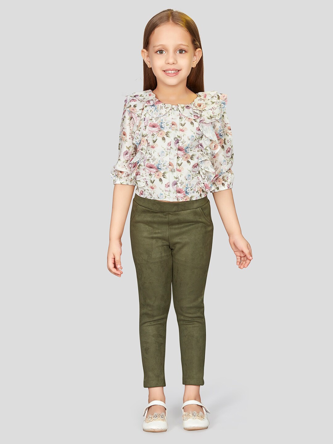 

Peppermint Girls Printed Top With Trousers, Green