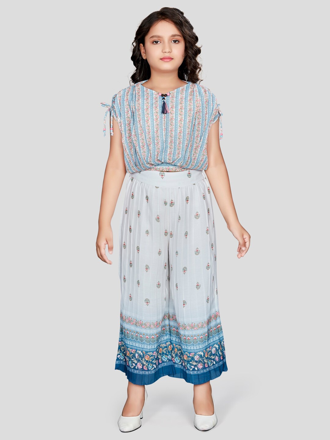 

Peppermint Girls Printed Top With Palazzos, Blue
