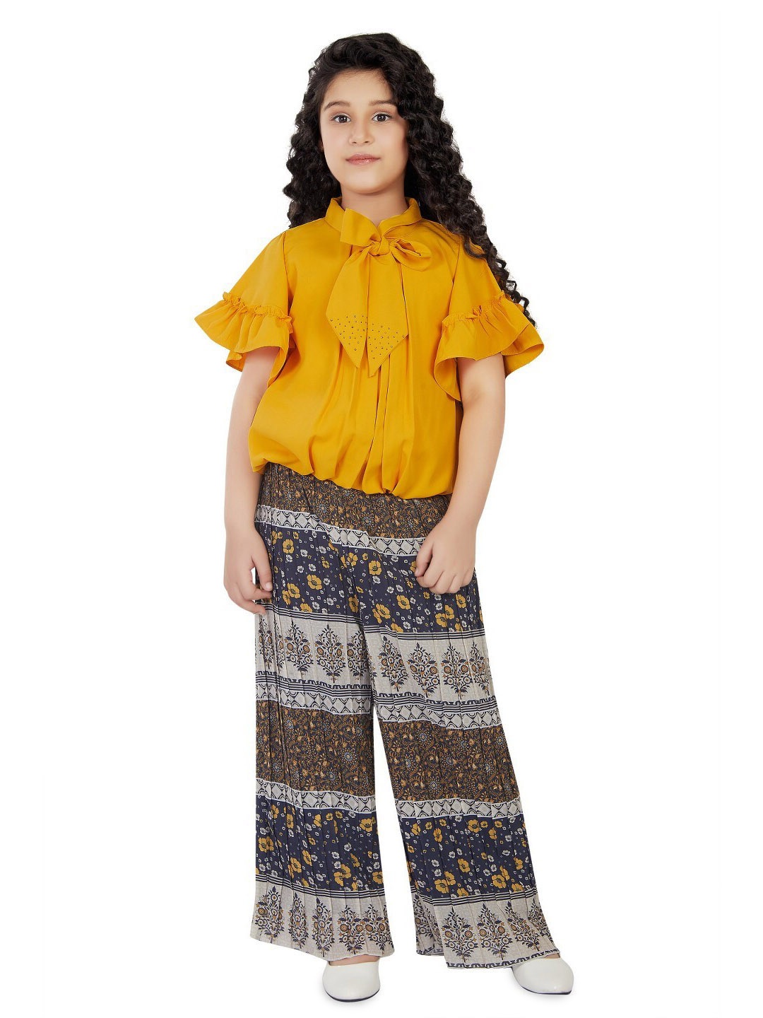 

Peppermint Girls Ethnic Motif Top with Palazzos, Mustard