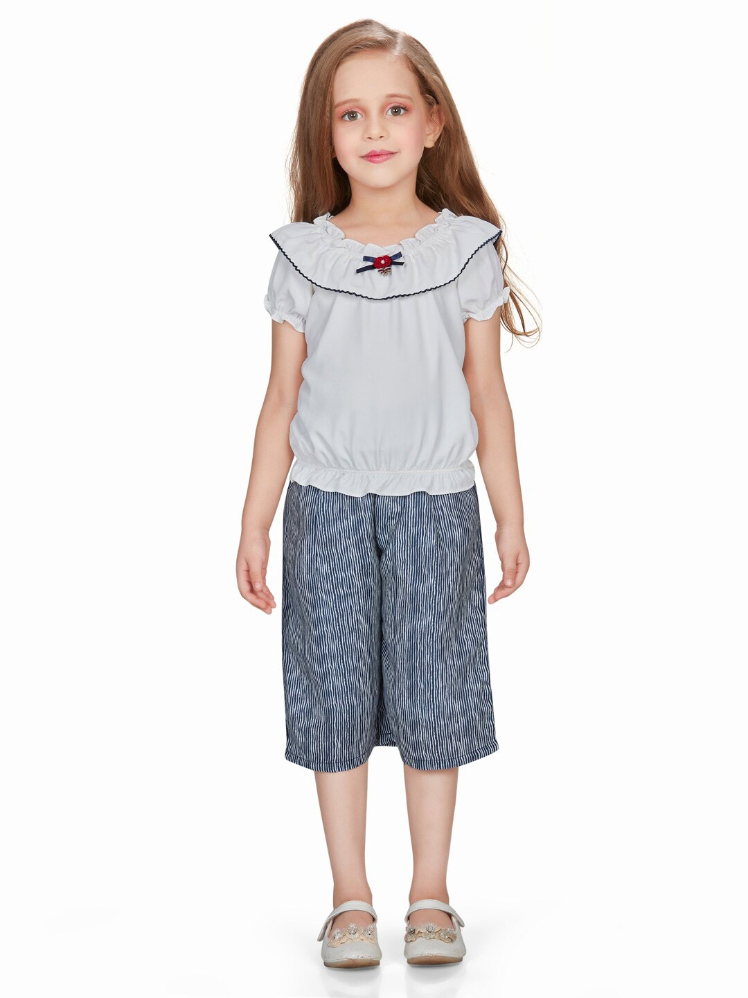 

Peppermint Girls Round Neck Top With Capri, Navy blue