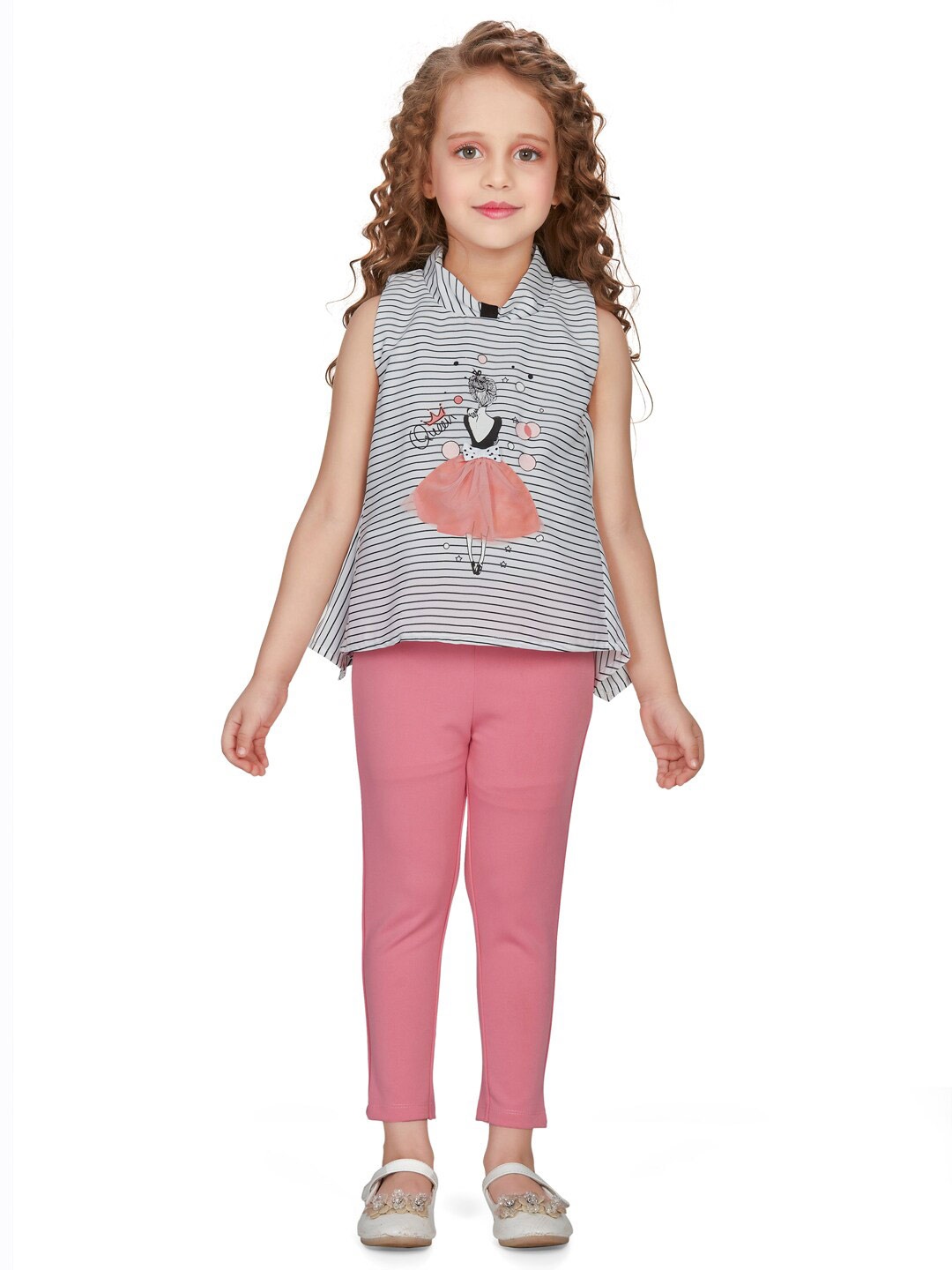 

Peppermint Girls Striped Top With Leggings, Pink