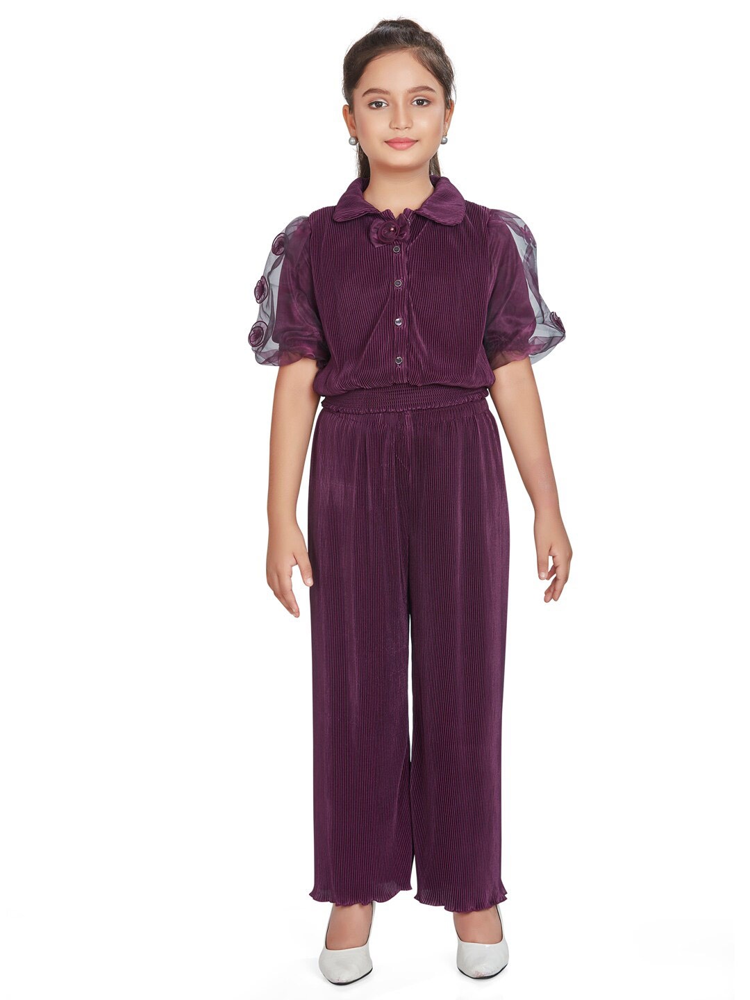 

Peppermint Girls Self Design Top With Trousers, Purple