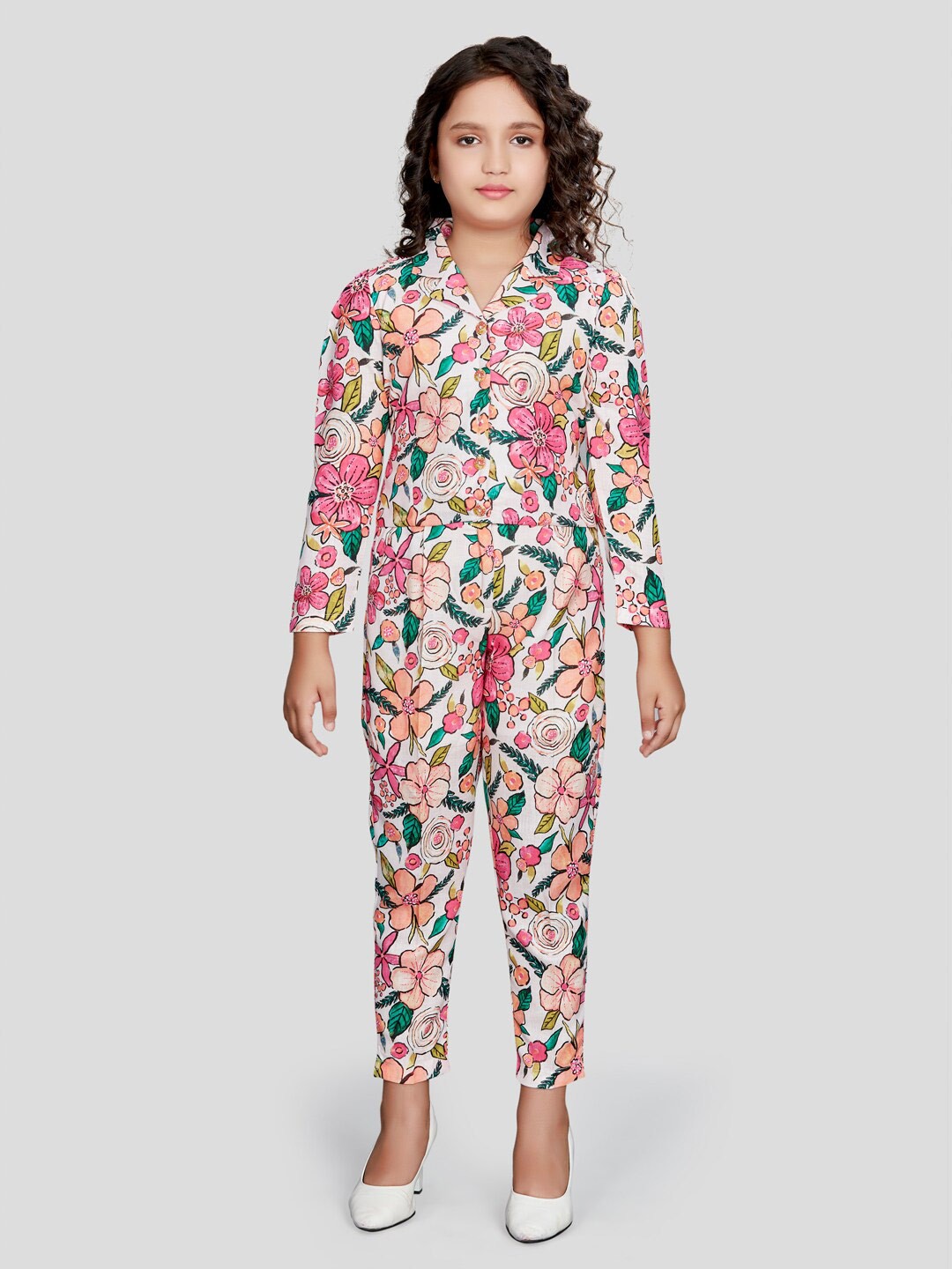 

Peppermint Girls Floral Printed Shirt With Trousers, Pink