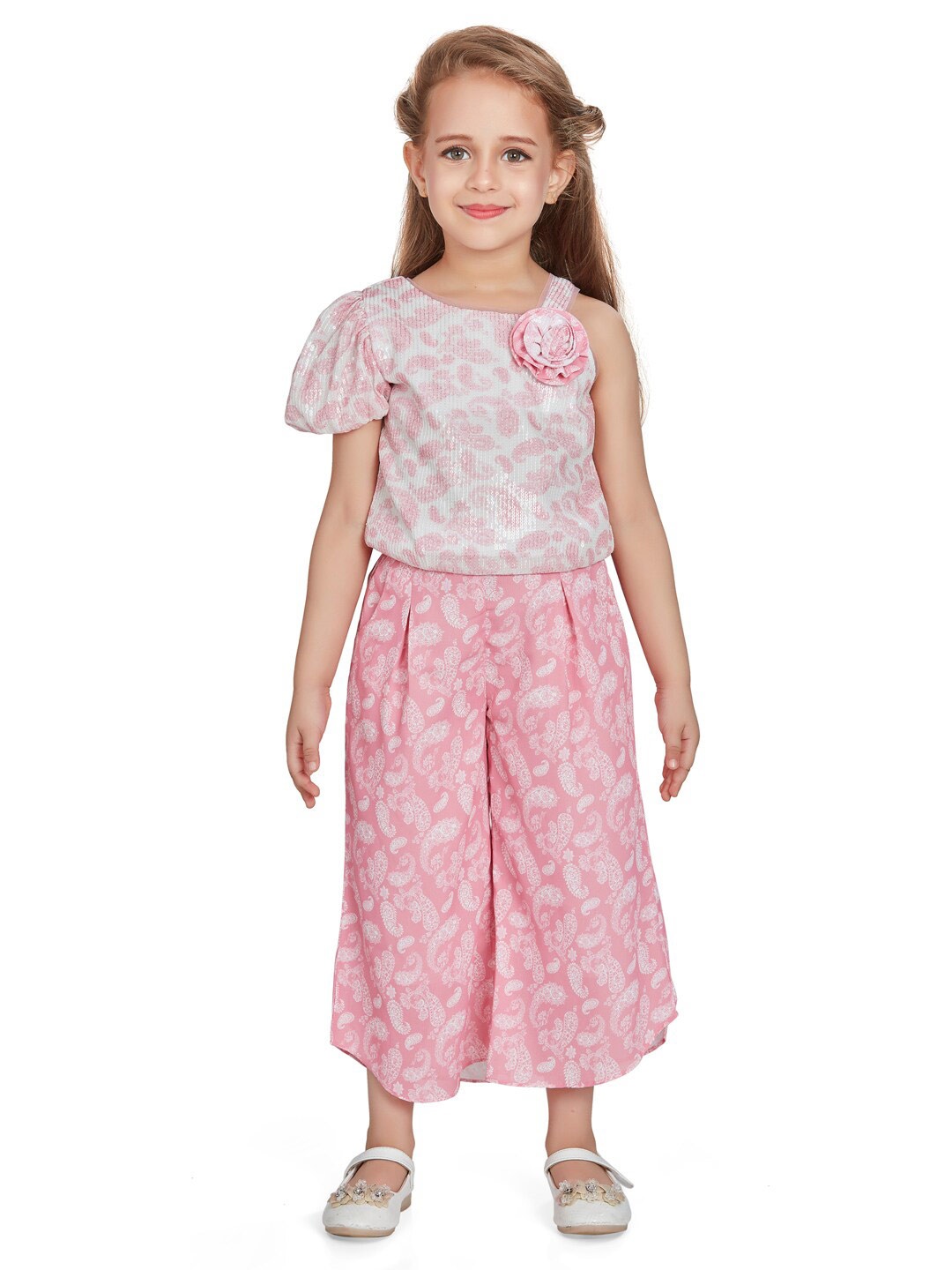 

Peppermint Girls Printed Top With Palazzos, Pink