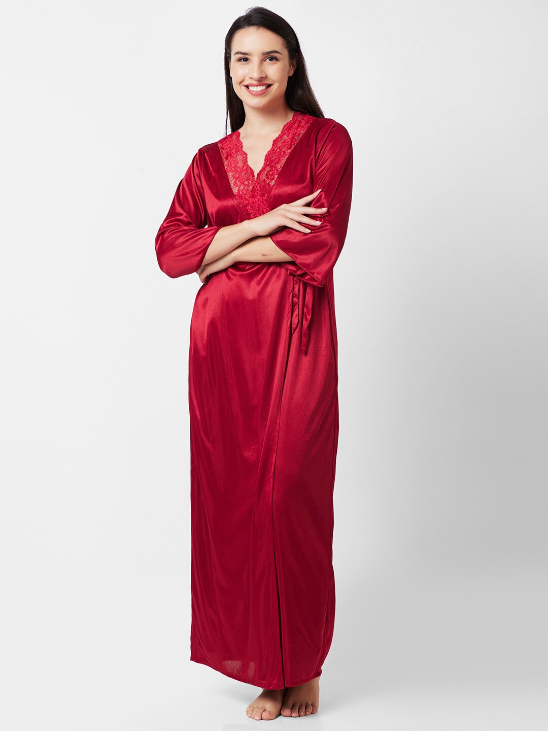 

FashionRack Shoulder Straps Satin Maxi Nightdress, Maroon