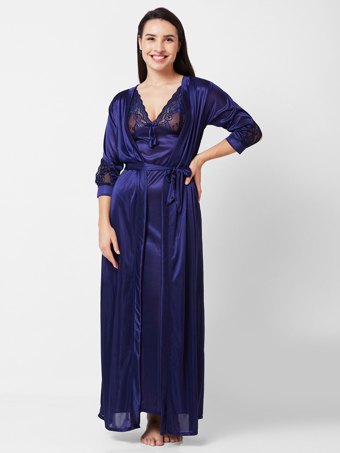 

FashionRack Shoulder Straps Satin Maxi Nightdress, Navy blue