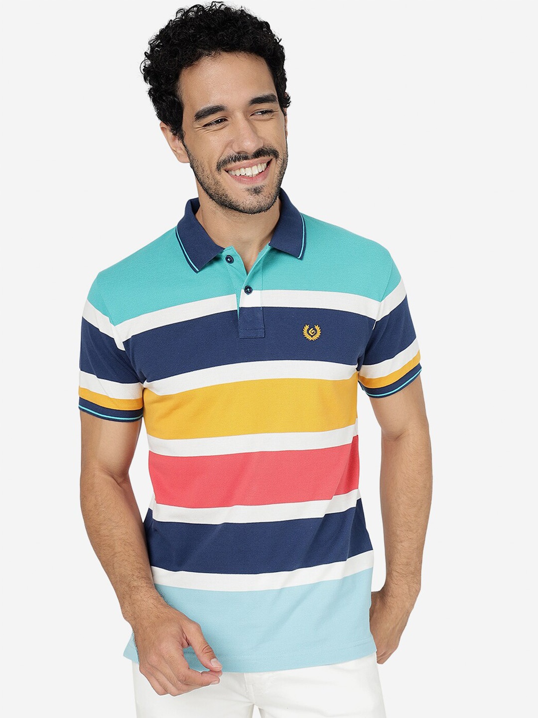 

Greenfibre Striped Polo Collar Slim Fit T-shirt, Green