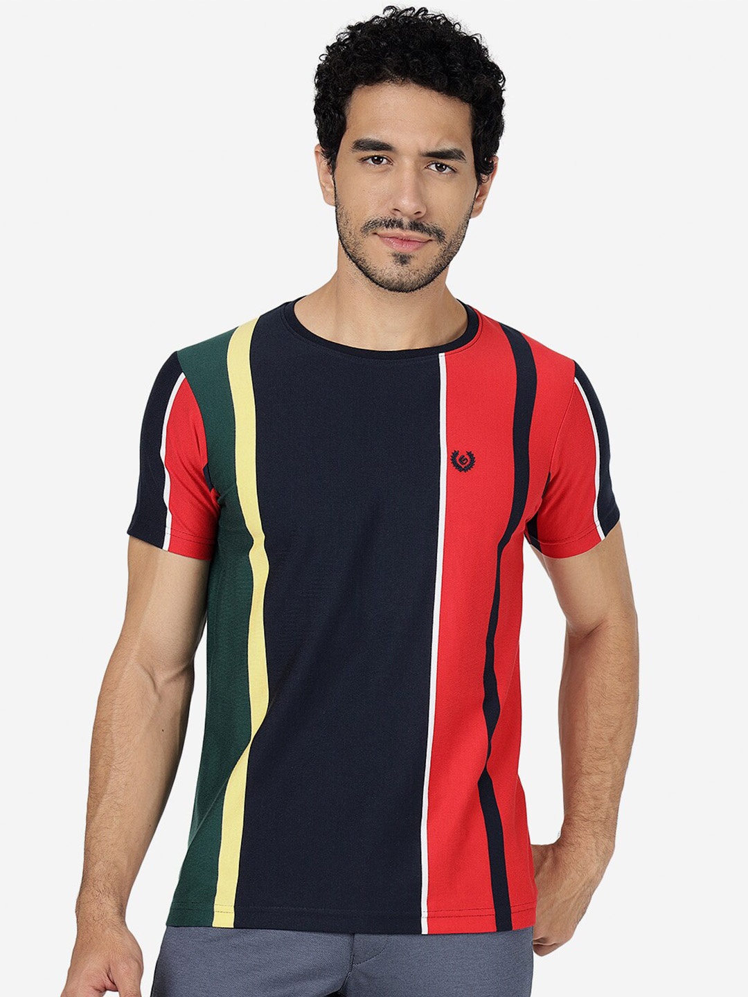 

Greenfibre Striped Slim Fit Cotton T-shirt, Black
