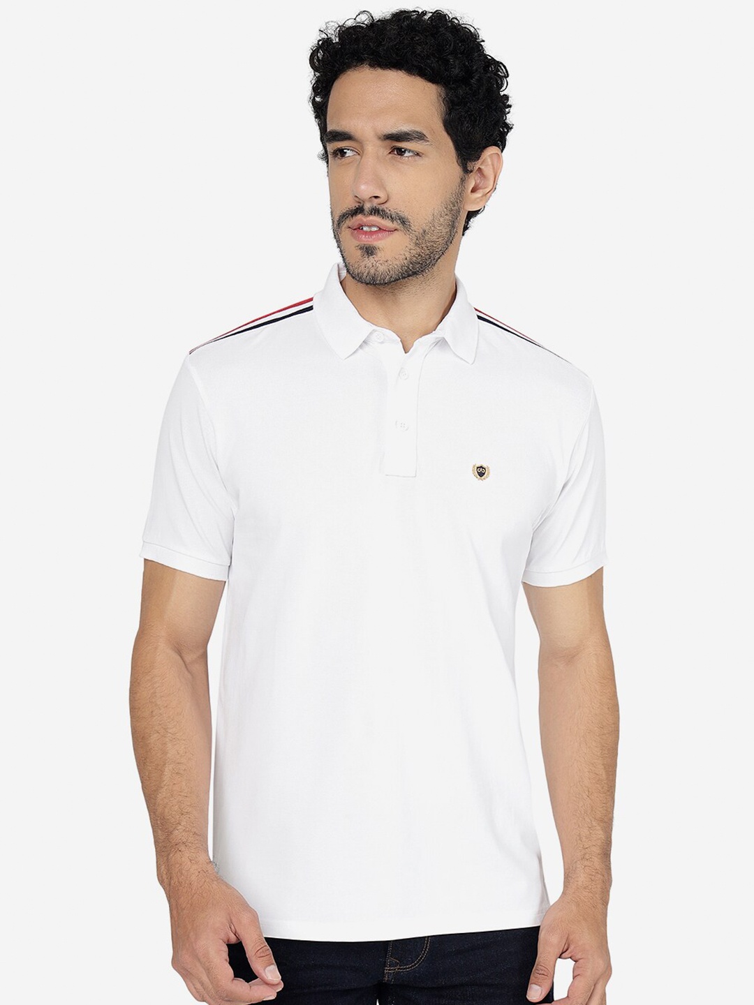 

JADE BLUE Polo Collar Pure Cotton Slim Fit T-shirt, White