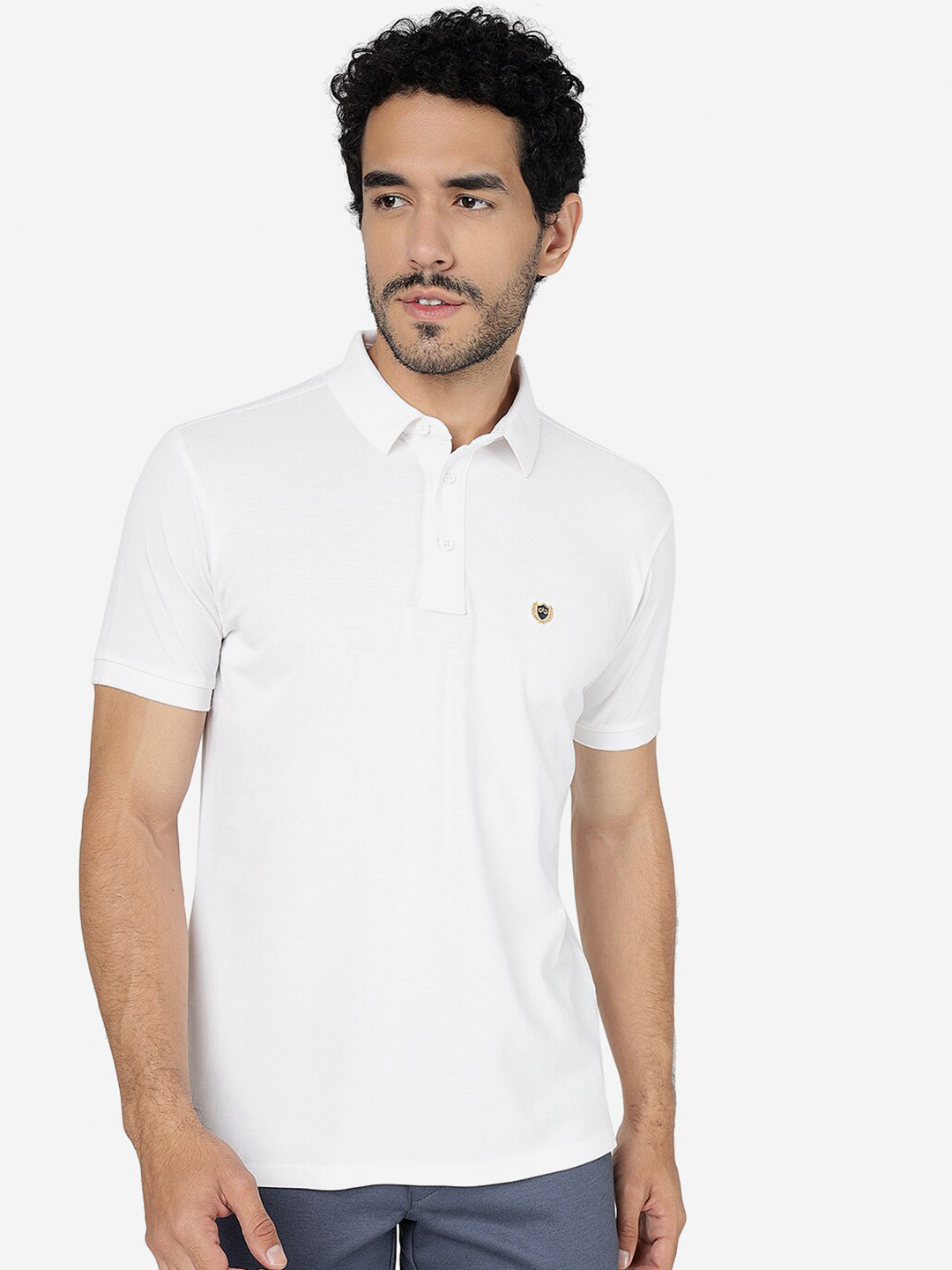 

JADE BLUE Polo Collar Pure Cotton Slim Fit T-shirt, White