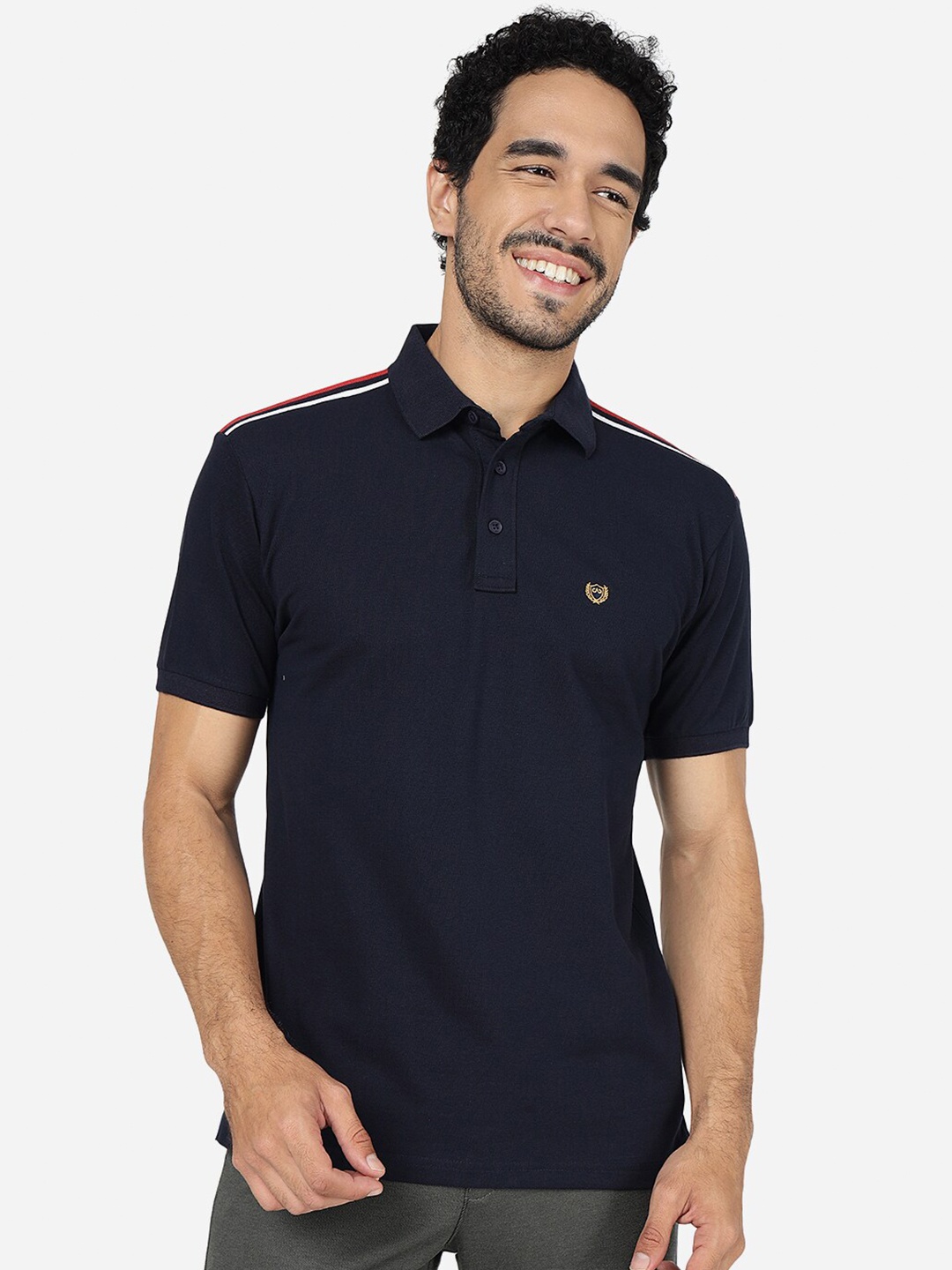 

JADE BLUE Polo Collar Pure Cotton Slim Fit T-shirt, Navy blue