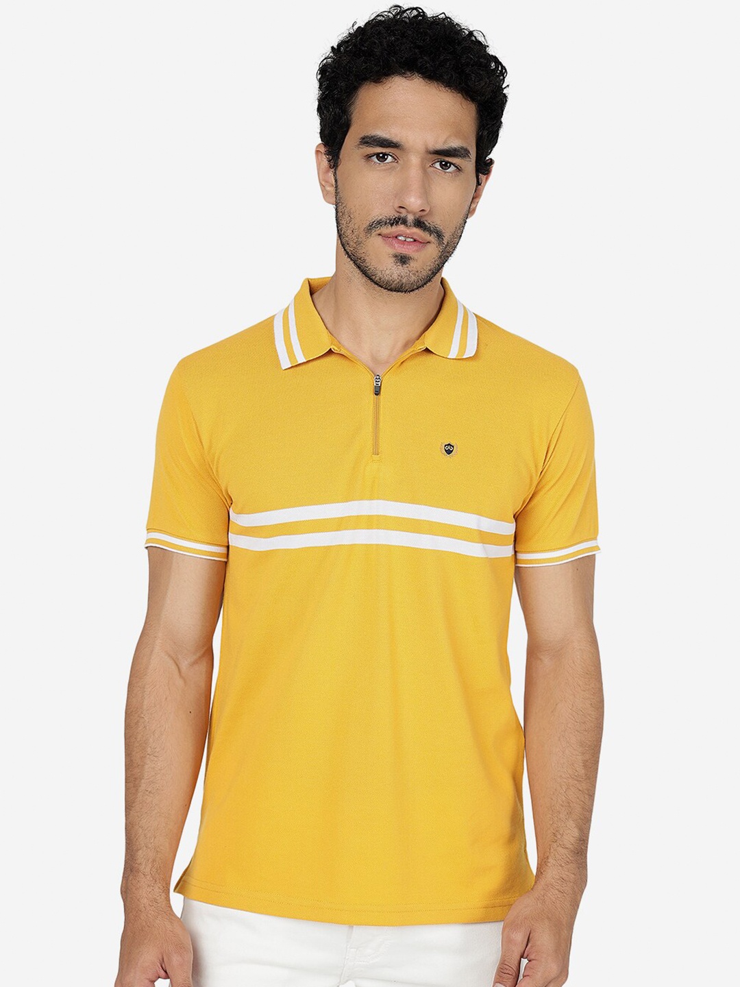 

JADE BLUE Polo Collar Pure Cotton Slim Fit T-shirt, Yellow