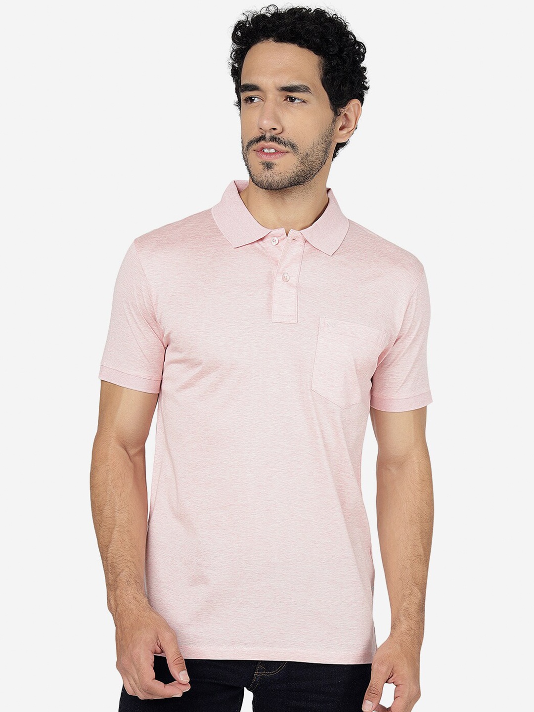 

JADE BLUE Polo Collar Pure Cotton Slim Fit T-shirt, Pink
