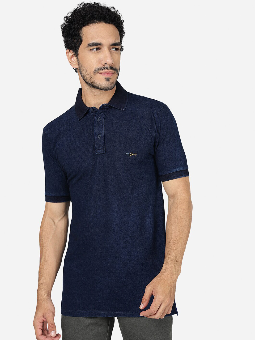 

JADE BLUE Polo Collar Pure Cotton Slim Fit T-shirt, Navy blue
