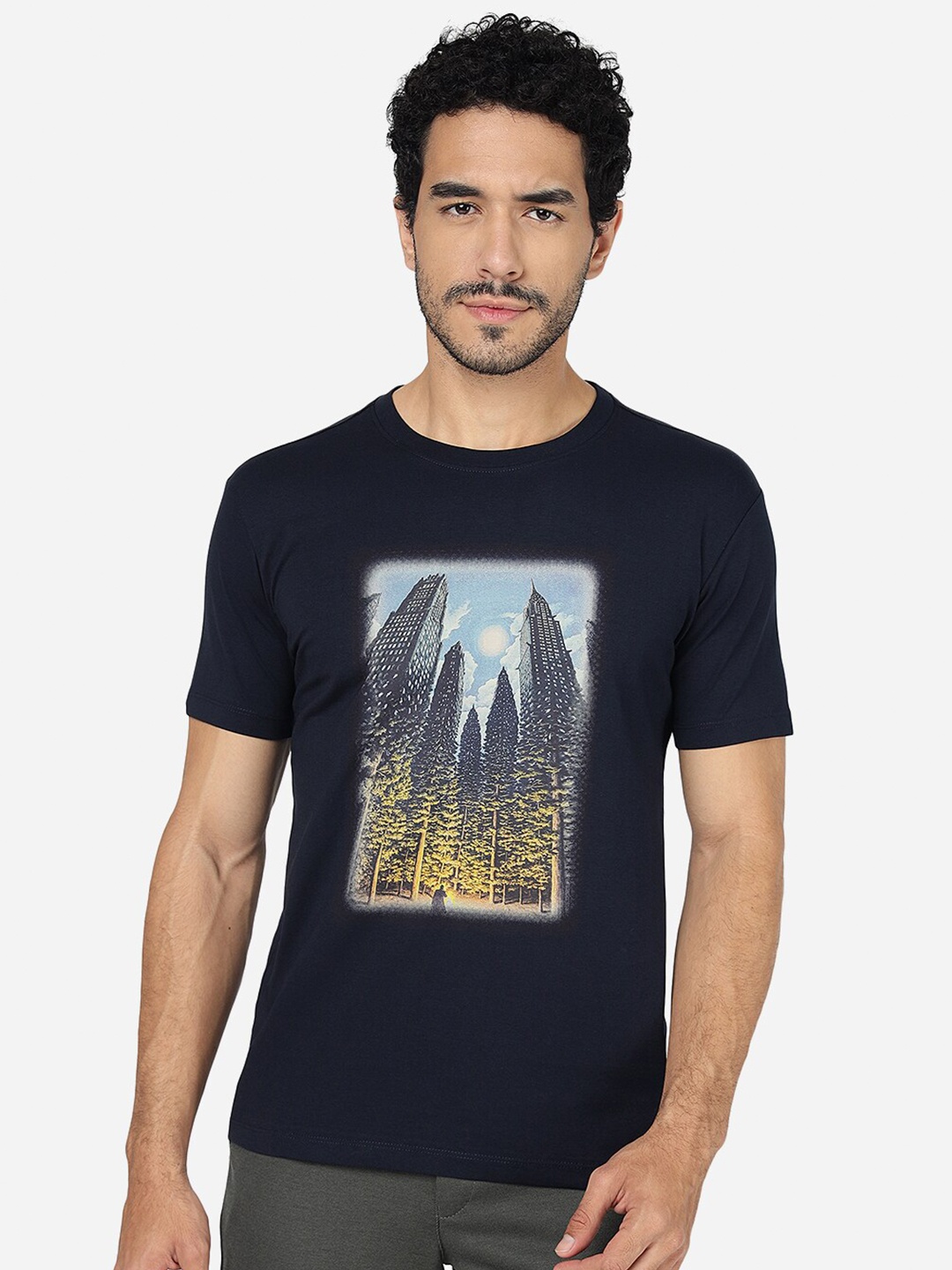 

JADE BLUE Graphic Printed Pure Cotton Slim Fit T-shirt