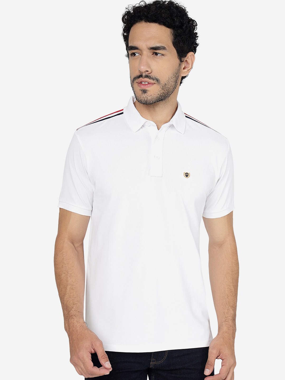 

JADE BLUE Polo Collar Pure Cotton Slim Fit T-shirt, White