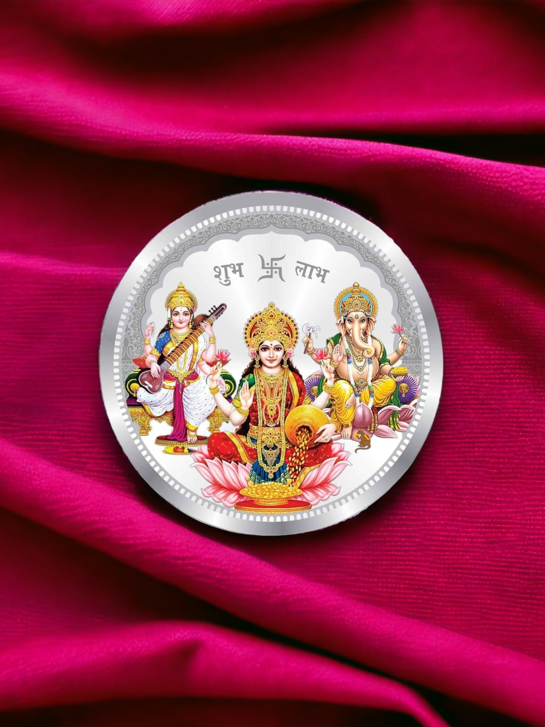 

Taraash Laxmi Ganesha Saraswati 999 Silver Coin-20gm