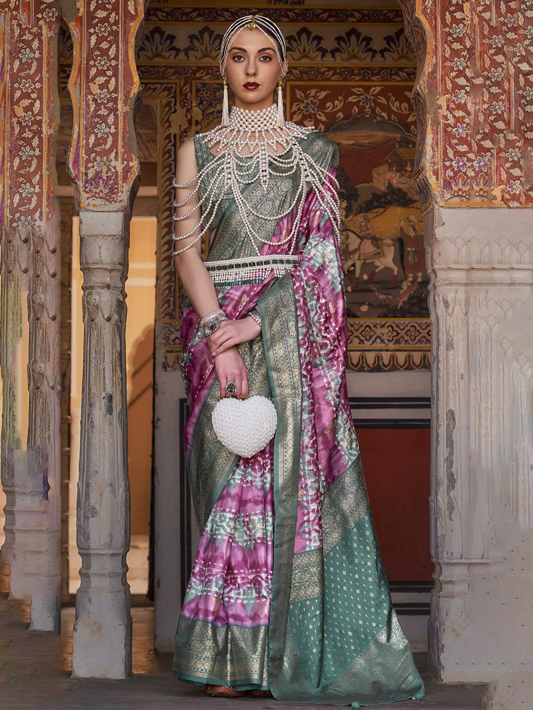 

Mitera Ethnic Motifs Printed Zari Patola Saree, Pink