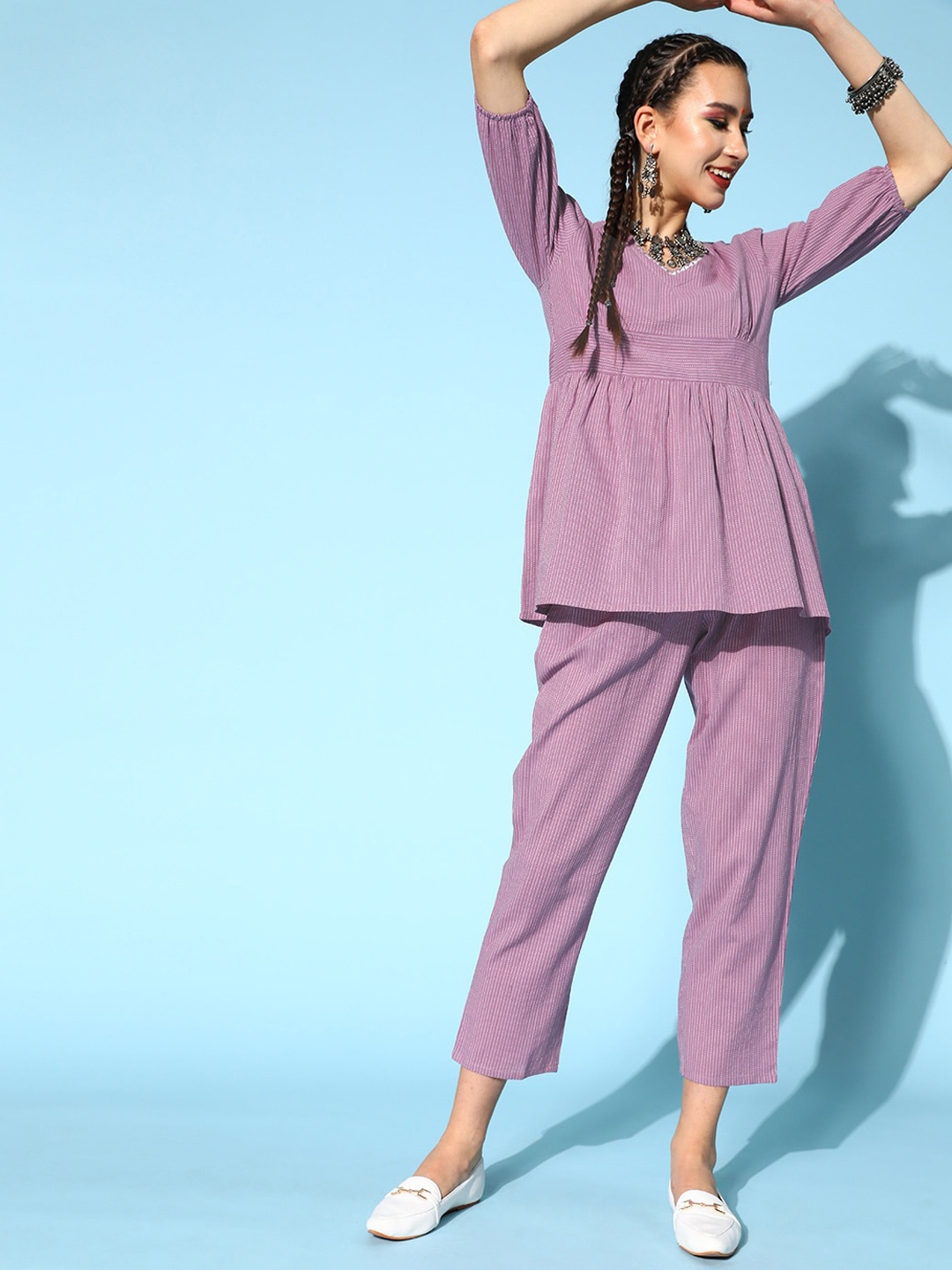 

Stylum Self Design Pure Cotton Top & Trousers, Lavender
