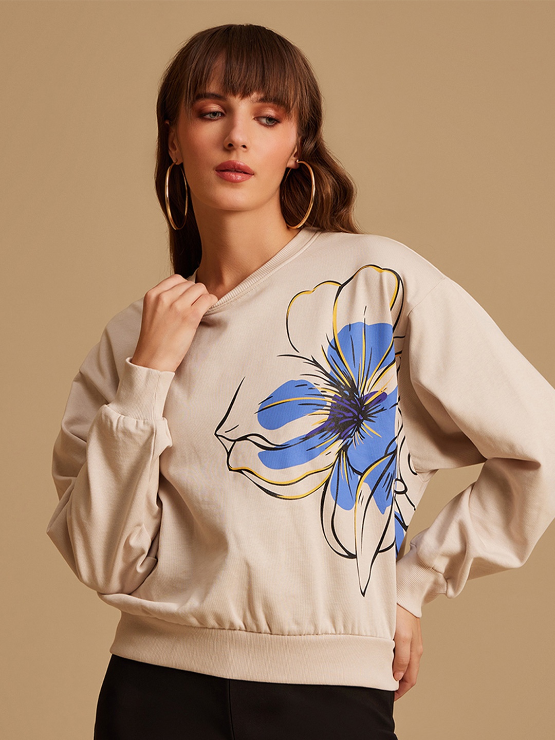 

Kazo Floral Printed Cotton Pullover Sweatshirt, Beige