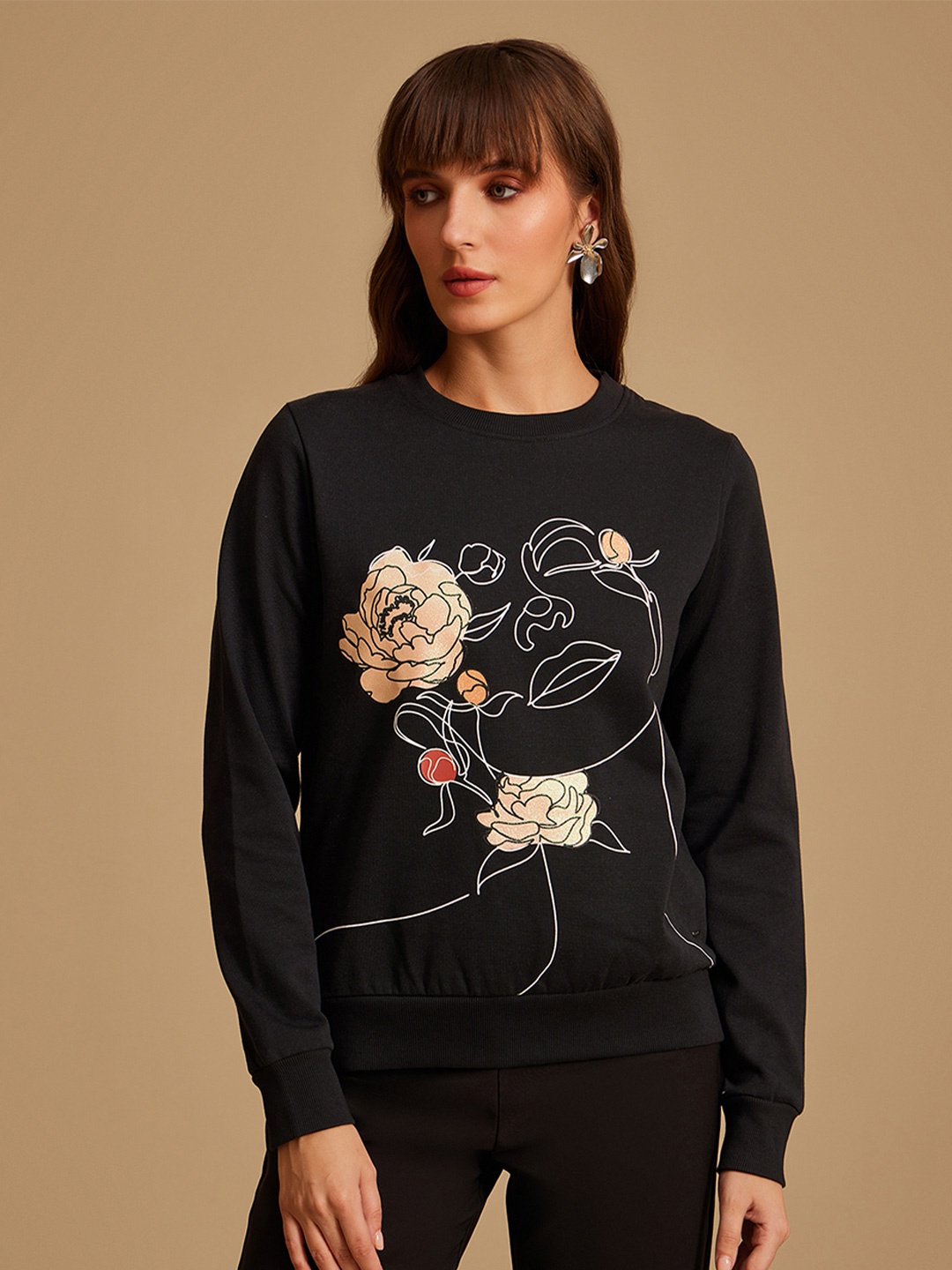 

Kazo Floral Printed Cotton Pullover Sweatshirt, Grey