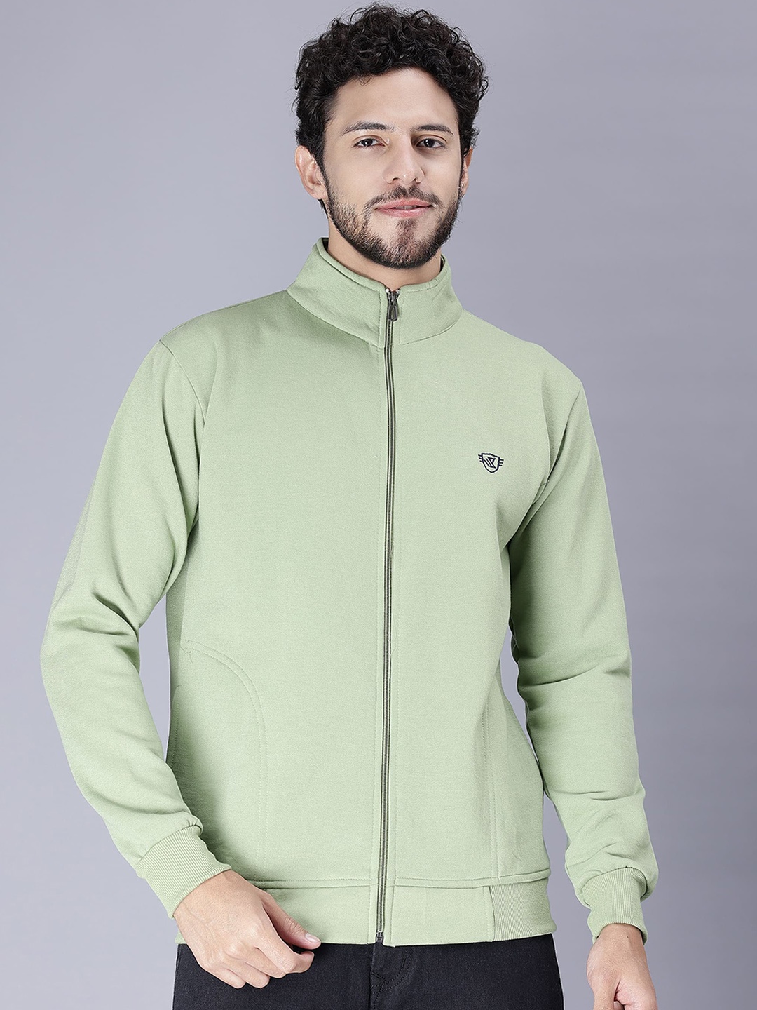 

WE PERFECT Mock Collar Long Sleeves Fleece Lightweight Bomber Jacket, Green
