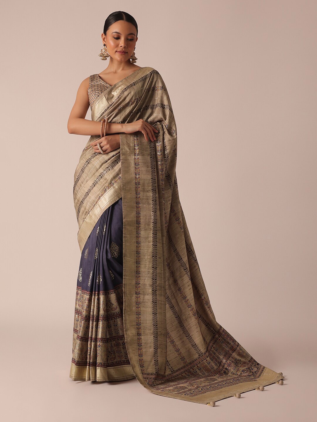 

KALKI Fashion Ethnic Motifs Printed Zari Saree, Grey