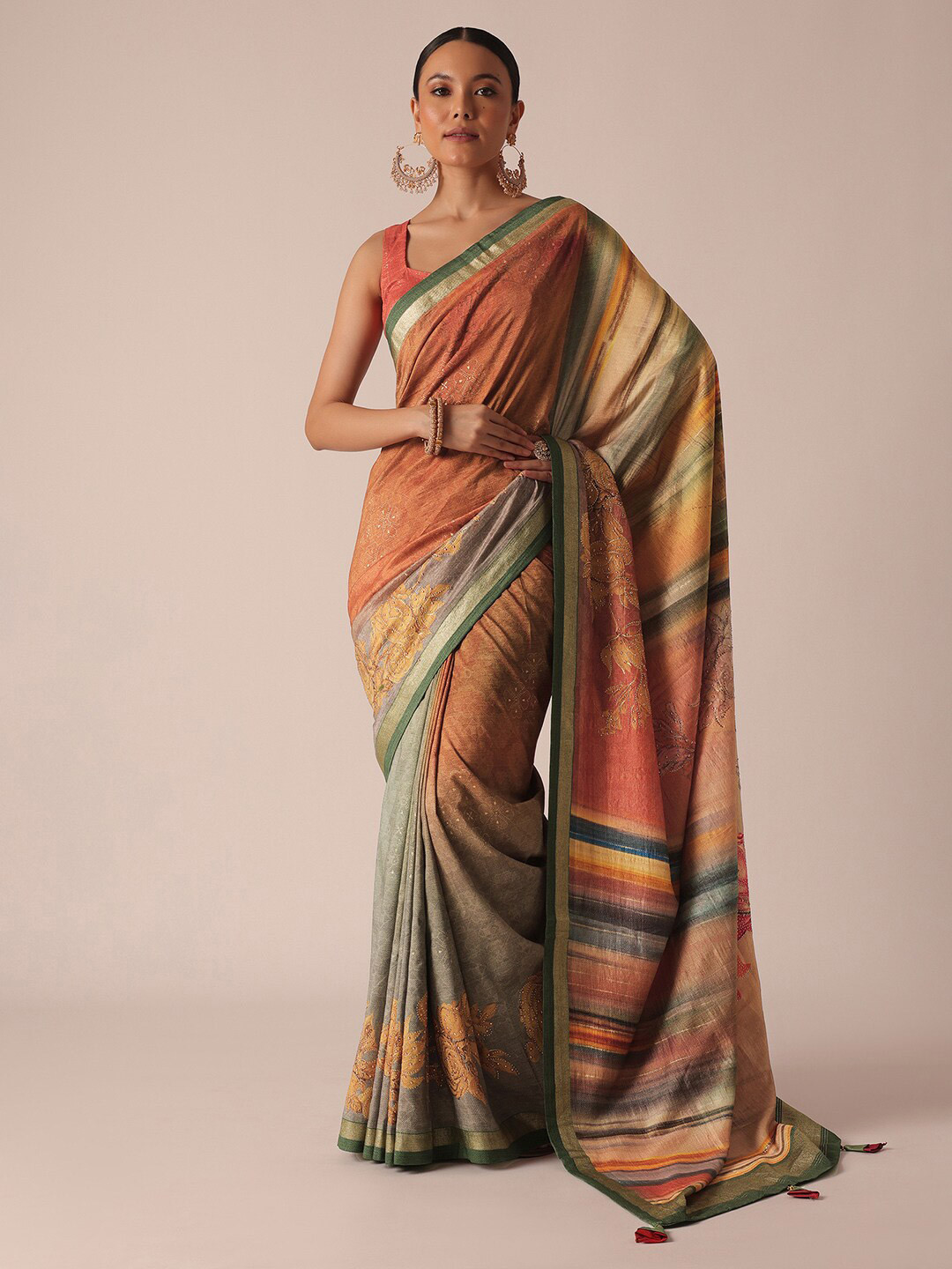 

KALKI Fashion Floral Printed Zari Saree, Orange