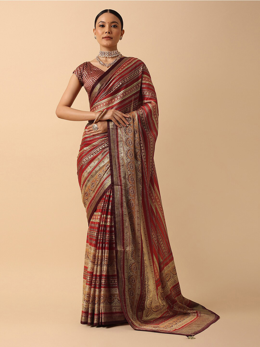 

KALKI Fashion Ethnic Motifs Printed Saree, Red