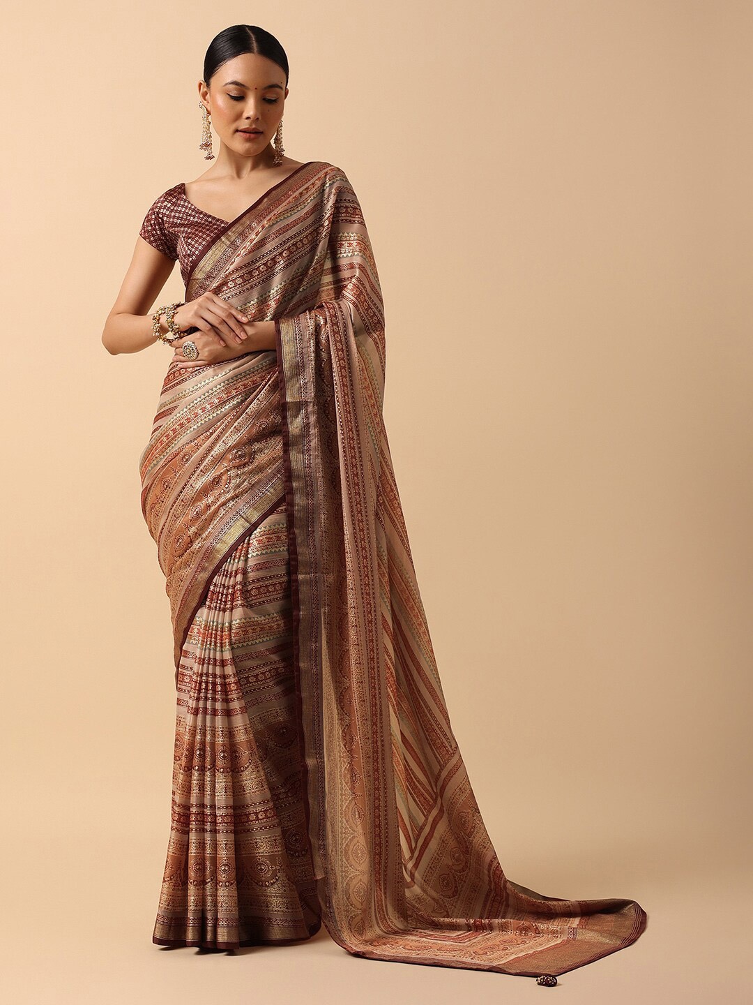 

KALKI Fashion Ethnic Motifs Printed Zari Saree, Brown