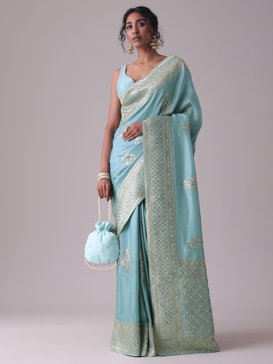 

KALKI Fashion Ethnic Motifs Embroidered Silk Blend Saree, Blue