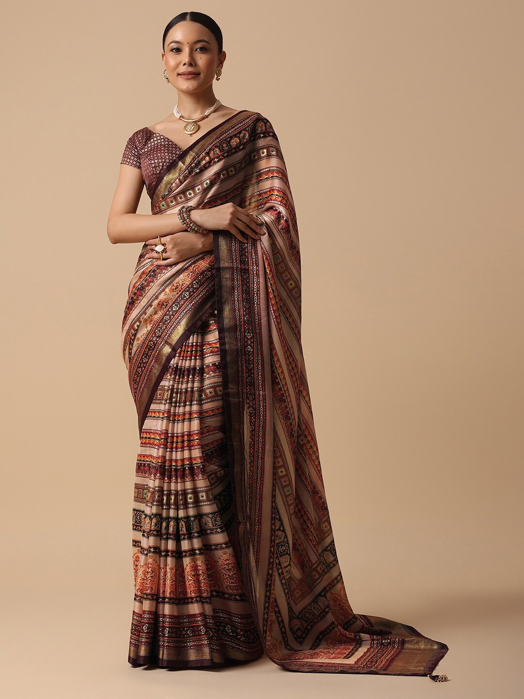 

KALKI Fashion Ethnic Motifs Printed Zari Saree, Pink