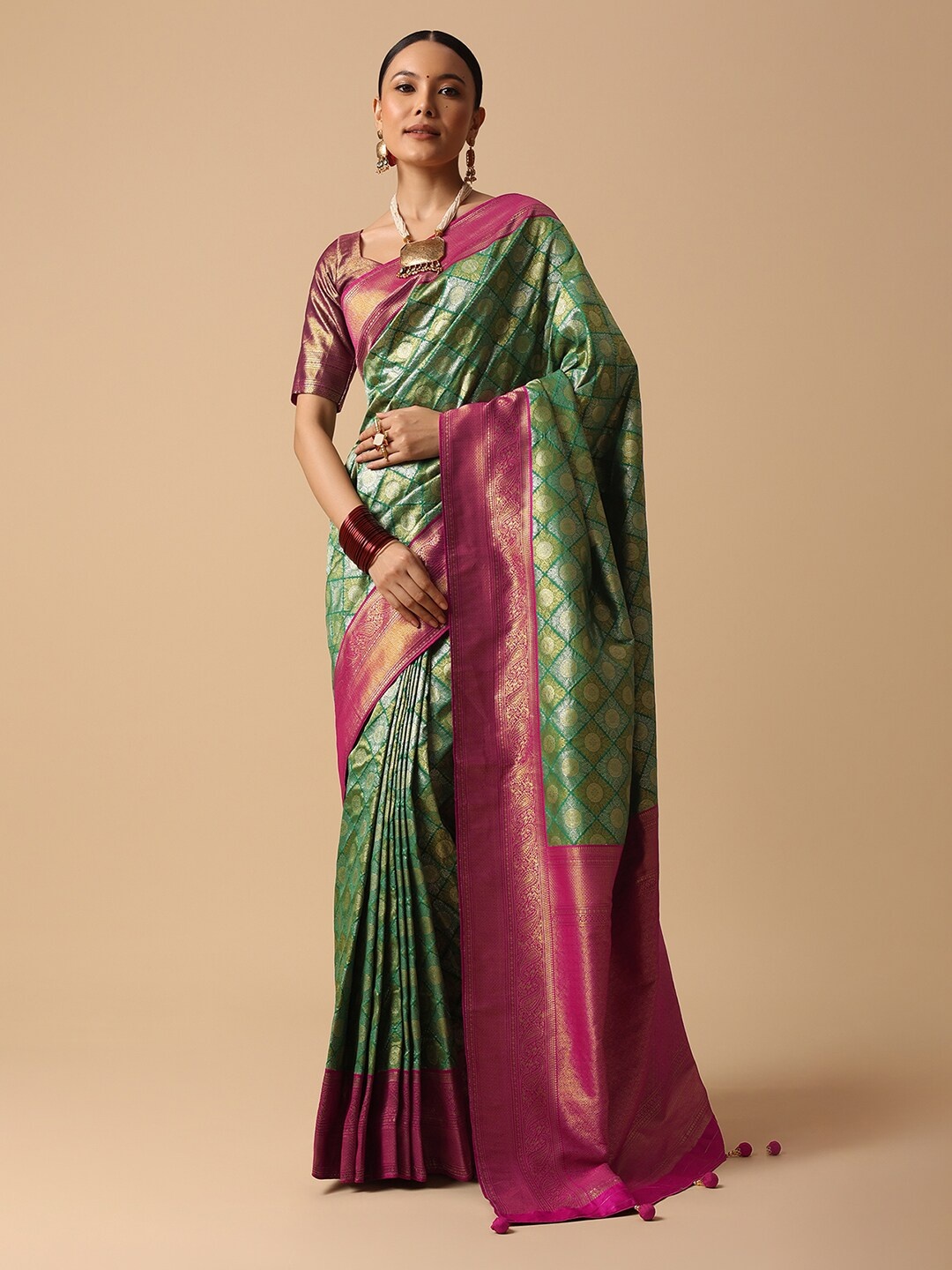 

KALKI Fashion Ethnic Motifs Woven Design Zari Saree, Green