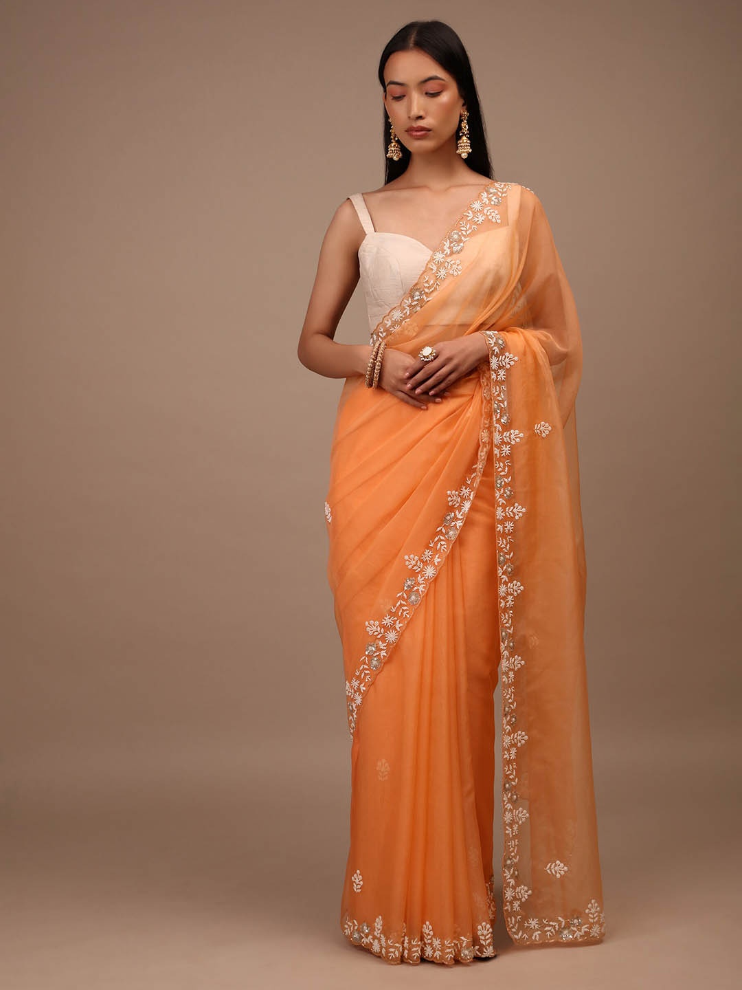 

KALKI Fashion Floral Embroidered Organza Saree, Orange