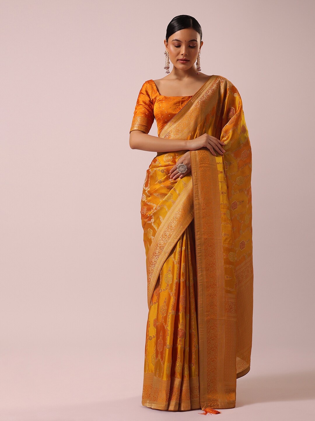 

KALKI Fashion Woven Design Zari Satin Saree, Orange