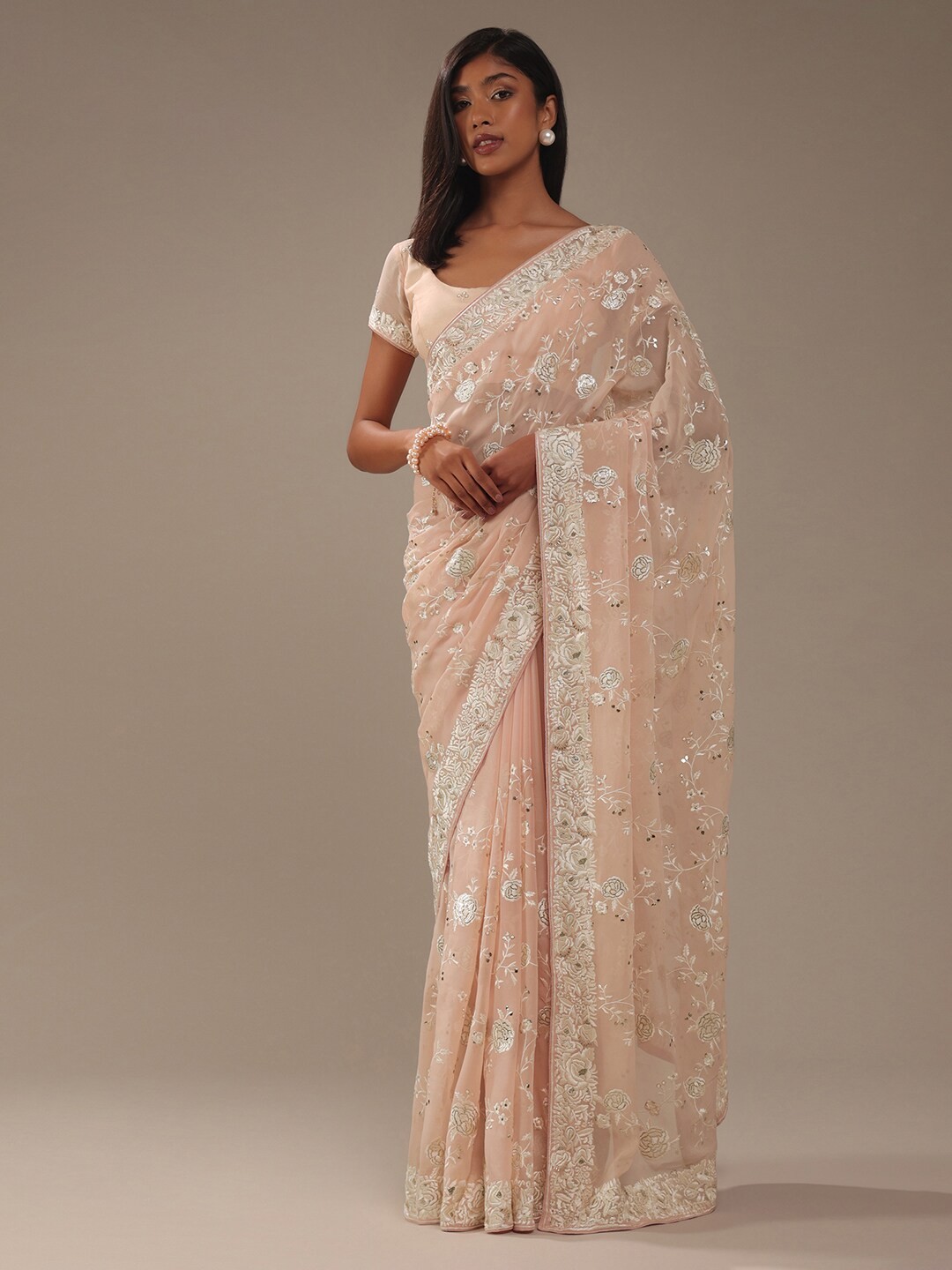 

KALKI Fashion Floral Embroidered Saree, Peach