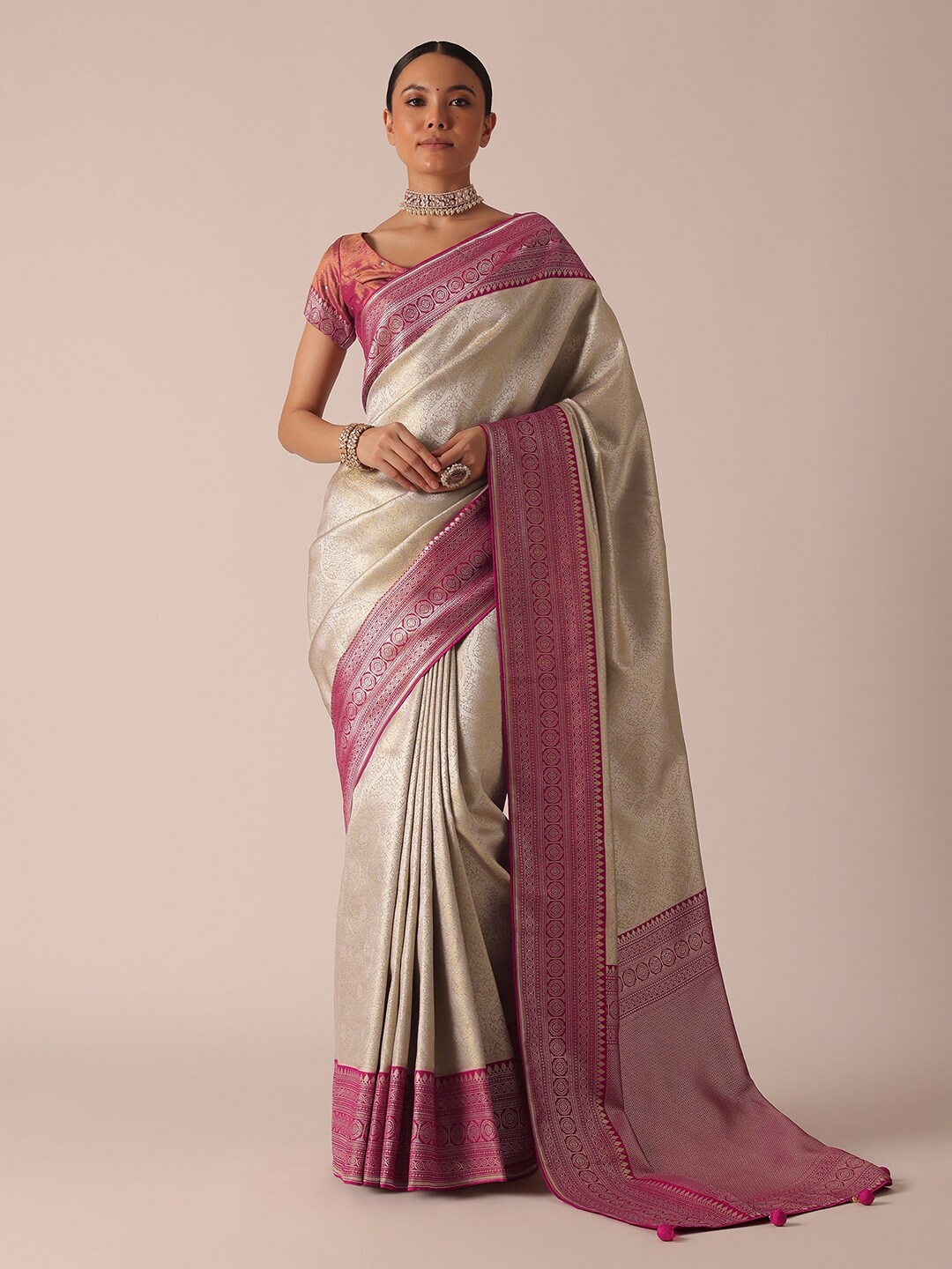 

KALKI Fashion Ethnic Motifs Woven Design Zari Saree, Cream