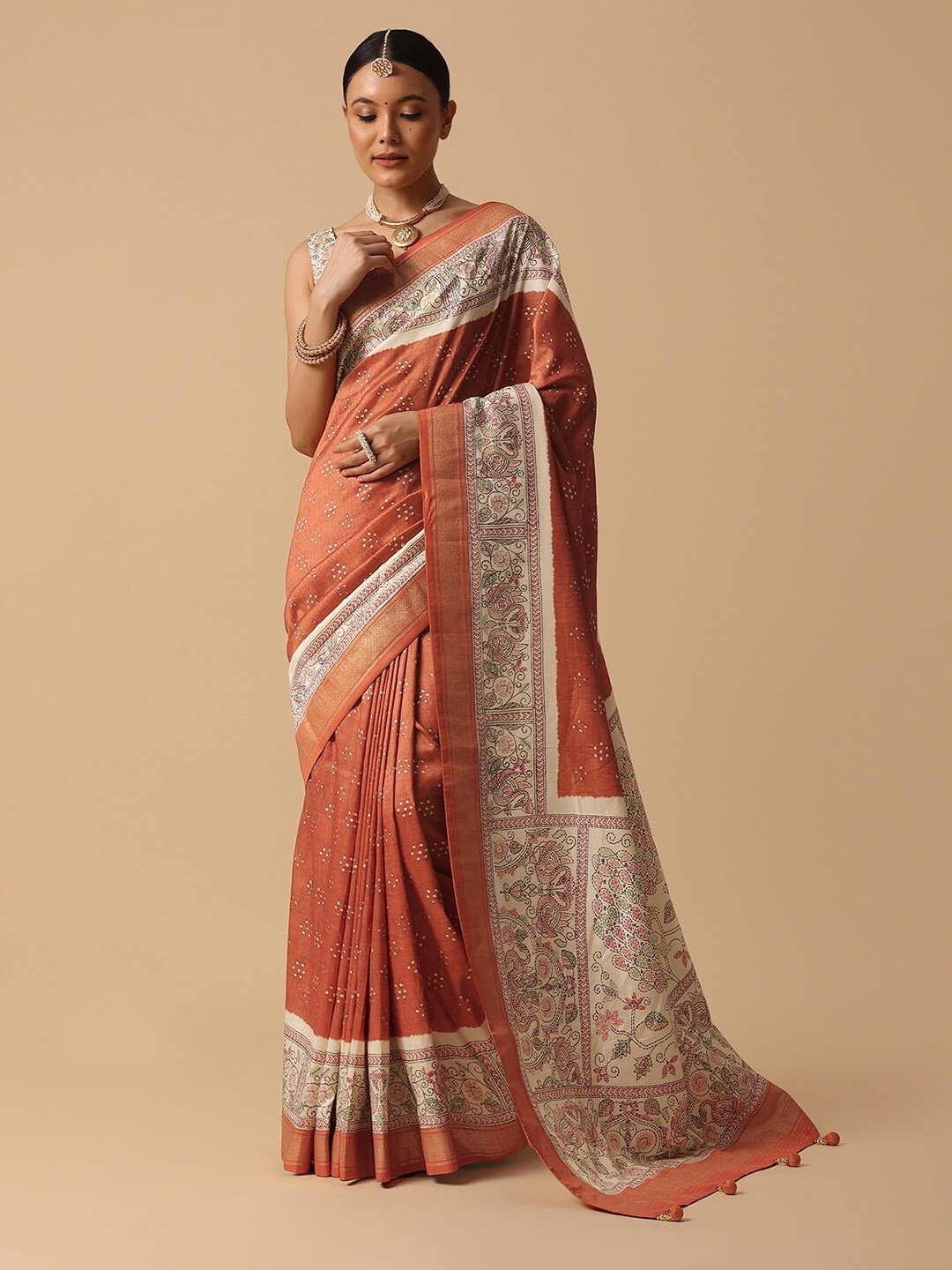 

KALKI Fashion Kalamkari Digital Printed Saree, Orange