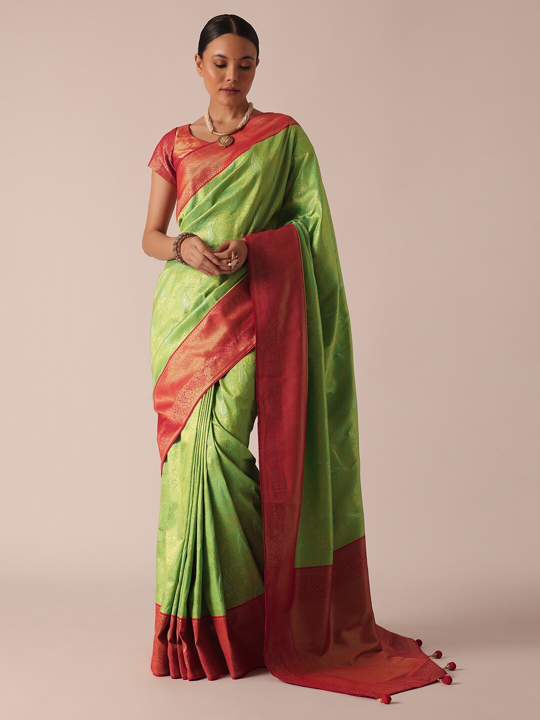

KALKI Fashion Ethnic Motif Woven Design Zari Saree, Green
