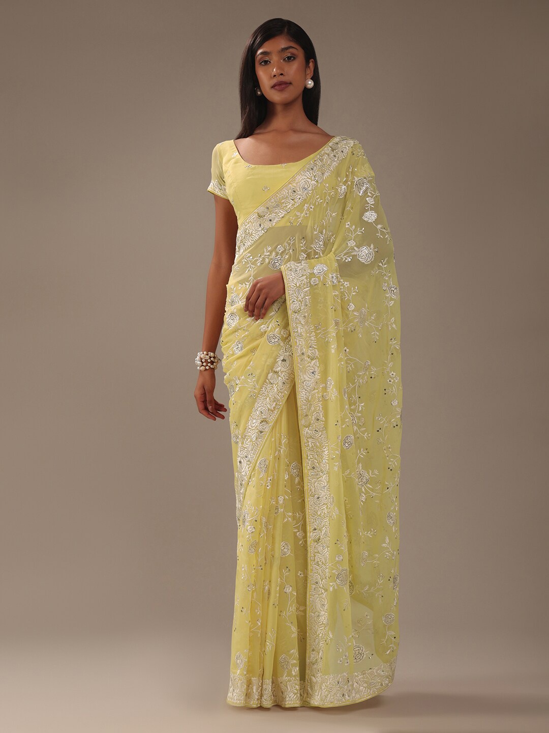 

KALKI Fashion Floral Embroidered Gotta Patti Saree, Yellow