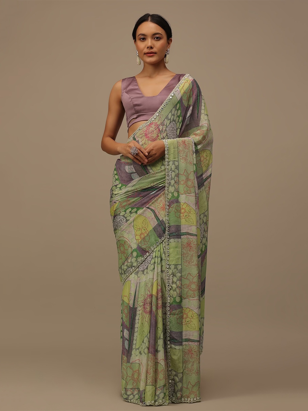 

KALKI Fashion Embroidered Organza Saree, Green