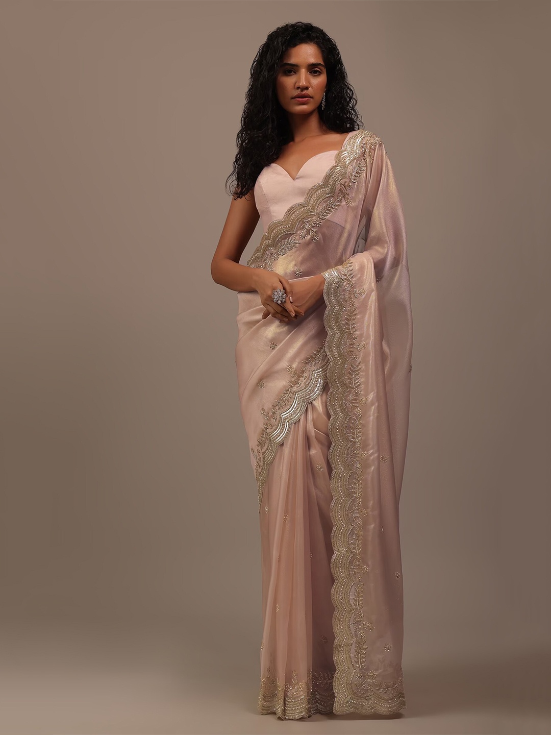 

KALKI Fashion Floral Embroidered Tissue Saree, Gold