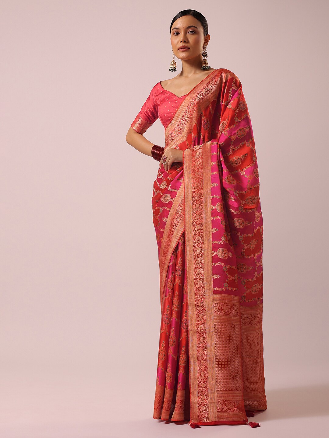 

KALKI Fashion Ethnic Motifs Woven Design Brocade Weave Zari Rangkat Saree, Peach