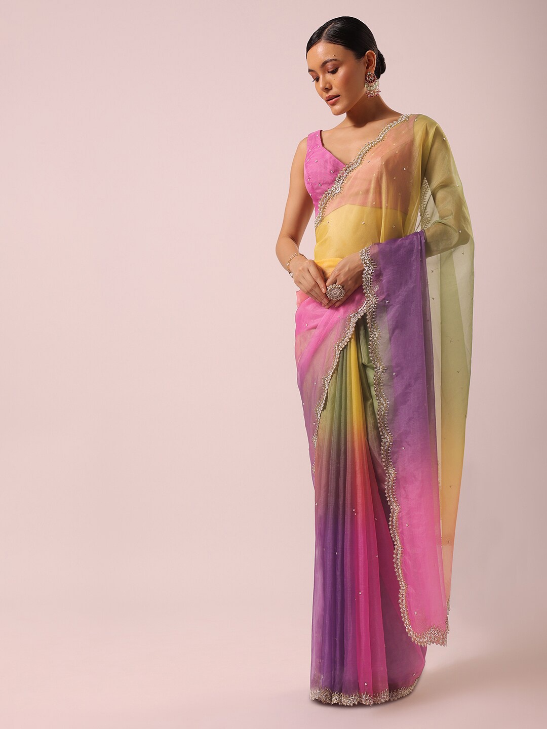 

KALKI Fashion Ombre Dyed Embroidered Organza Saree, Purple