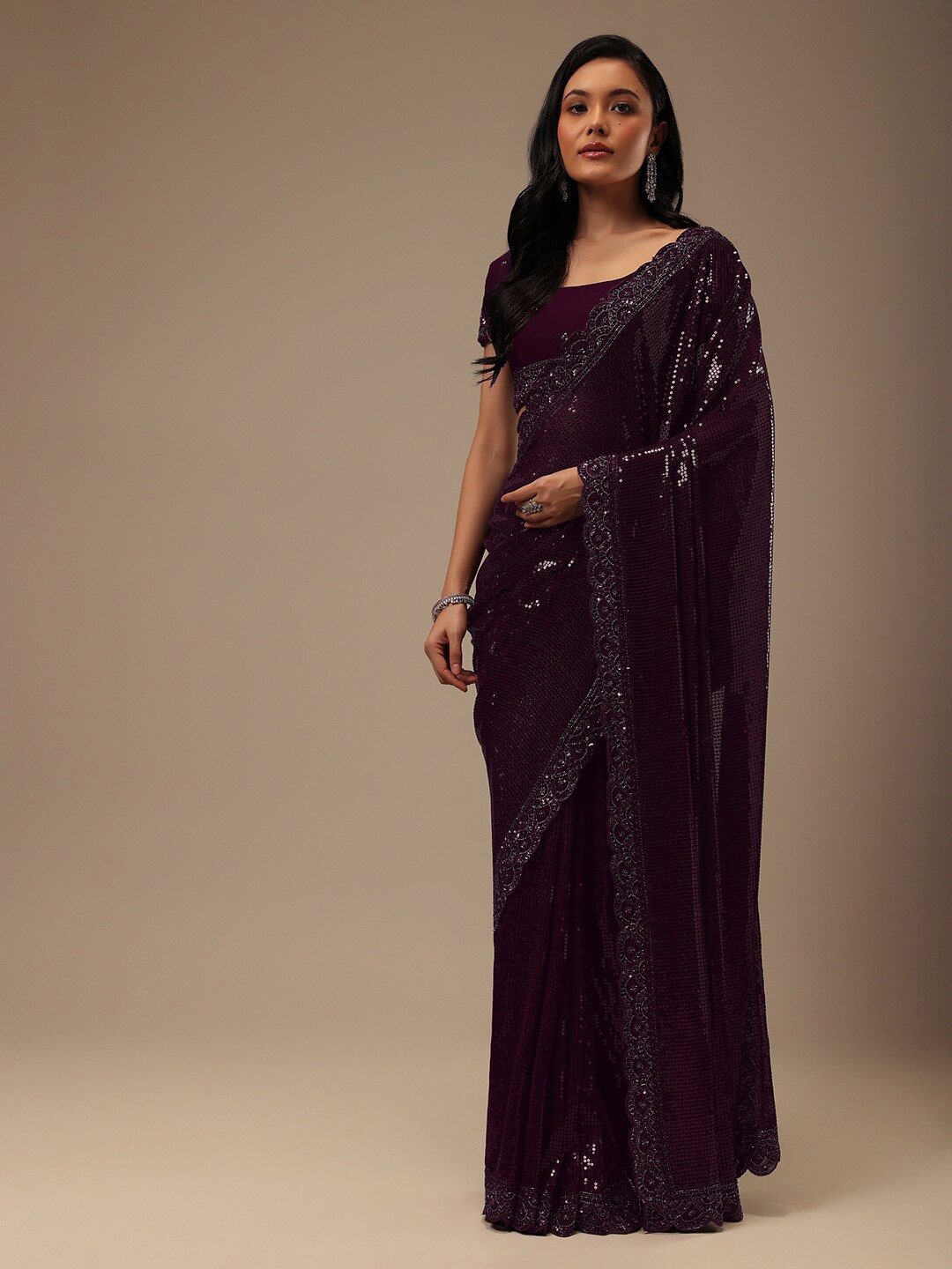 

KALKI Fashion Embellished Sequinned Saree, Purple